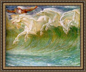 Walter Framed Paintings - The Horses of Neptune [detail 1] by Walter Crane